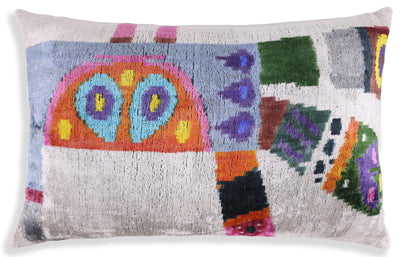 Luxury Multicolor Silk Velvet Throw Pillow 16x24 – Handmade Abstract Geometric Lumbar