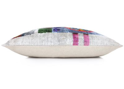 Luxury Multicolor Silk Velvet Throw Pillow 16x24 – Handmade Abstract Geometric Lumbar