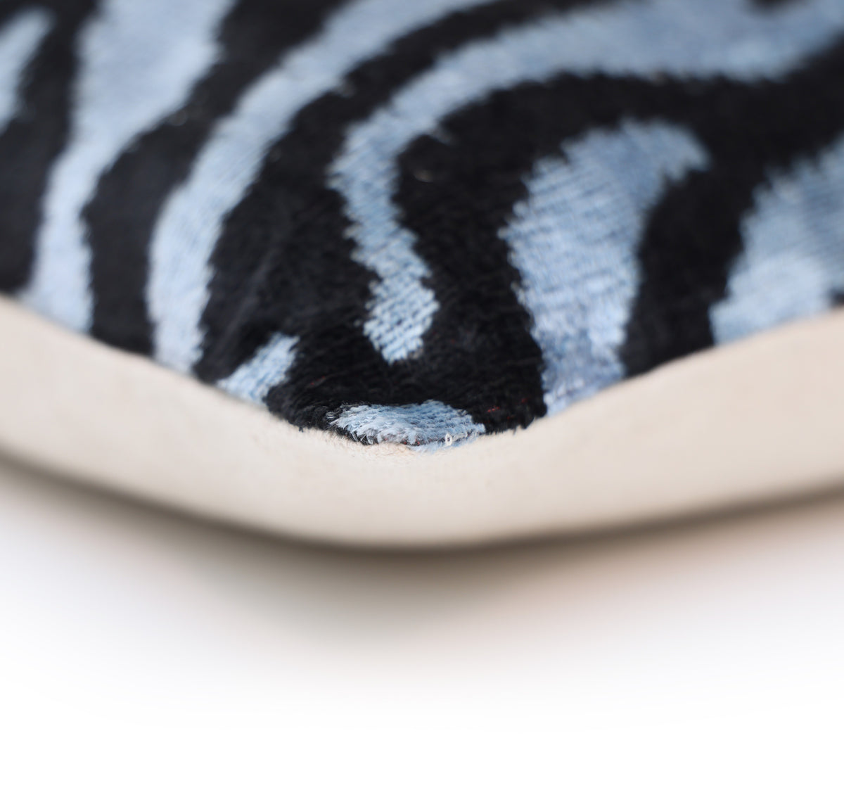 Black & Silver Blue Zebra Silk Velvet Throw Pillow 20x20 | Handmade Luxury Animal Print Accent