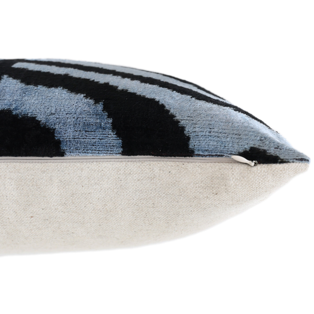 Black & Silver Blue Zebra Silk Velvet Throw Pillow 20x20 | Handmade Luxury Animal Print Accent