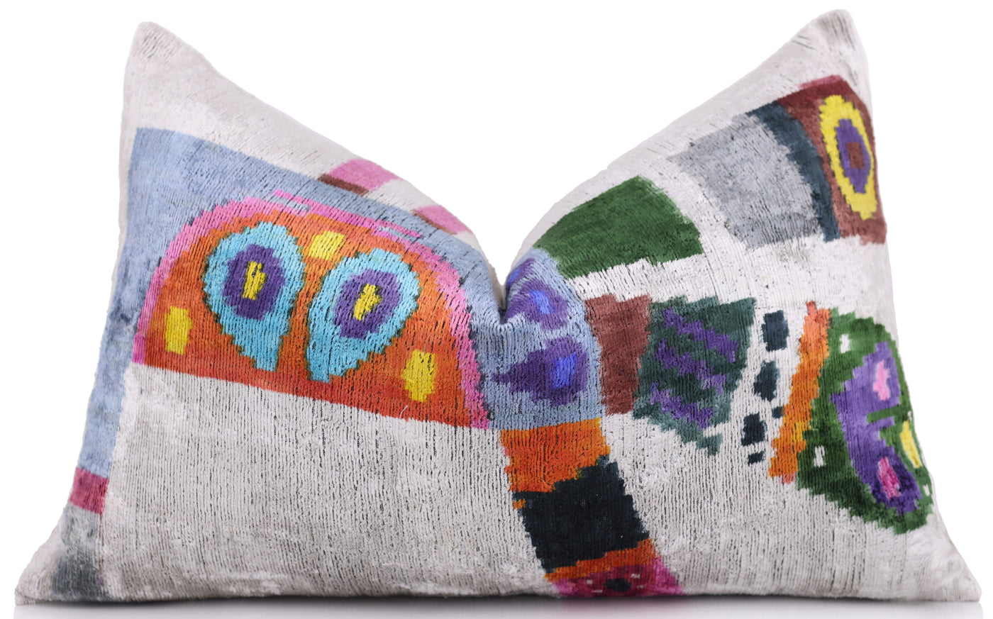 Luxury Multicolor Silk Velvet Throw Pillow 16x24 – Handmade Abstract Geometric Lumbar