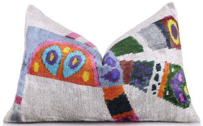 Luxury Multicolor Silk Velvet Throw Pillow 16x24 – Handmade Abstract Geometric Lumbar