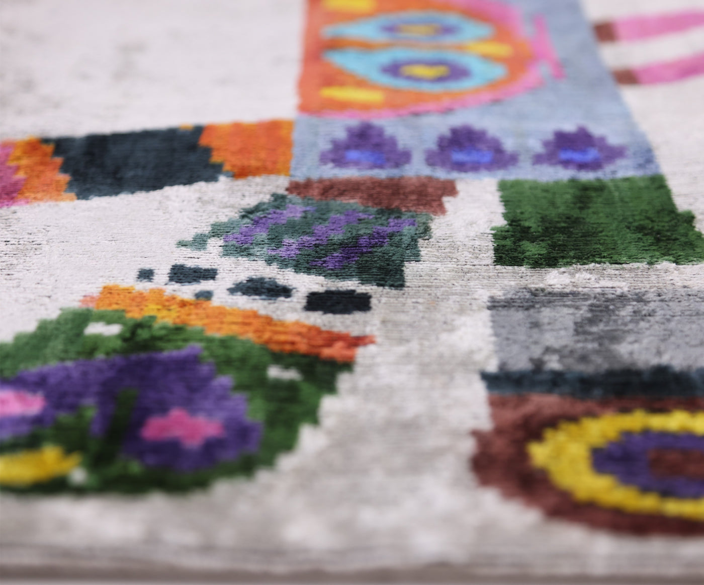 Luxury Multicolor Silk Velvet Throw Pillow 16x24 – Handmade Abstract Geometric Lumbar