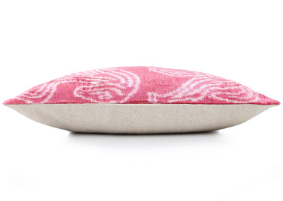 Pink White Zebra Silk Velvet Pillow – 20x20 Handmade Ikat Animal Cushion