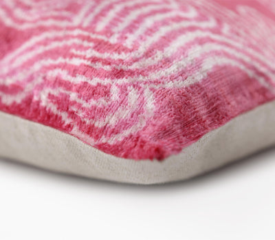 Pink White Zebra Silk Velvet Pillow – 20x20 Handmade Ikat Animal Cushion