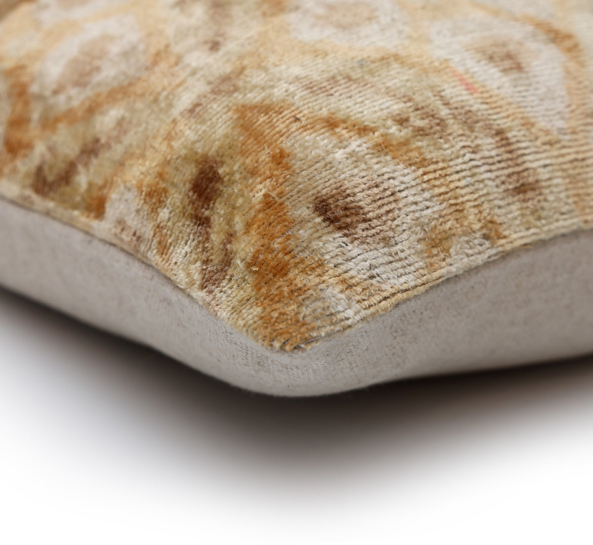 Champagne Ikat Silk Velvet Throw Pillow 20x20 | Handmade Neutral Luxury Accent Pillow