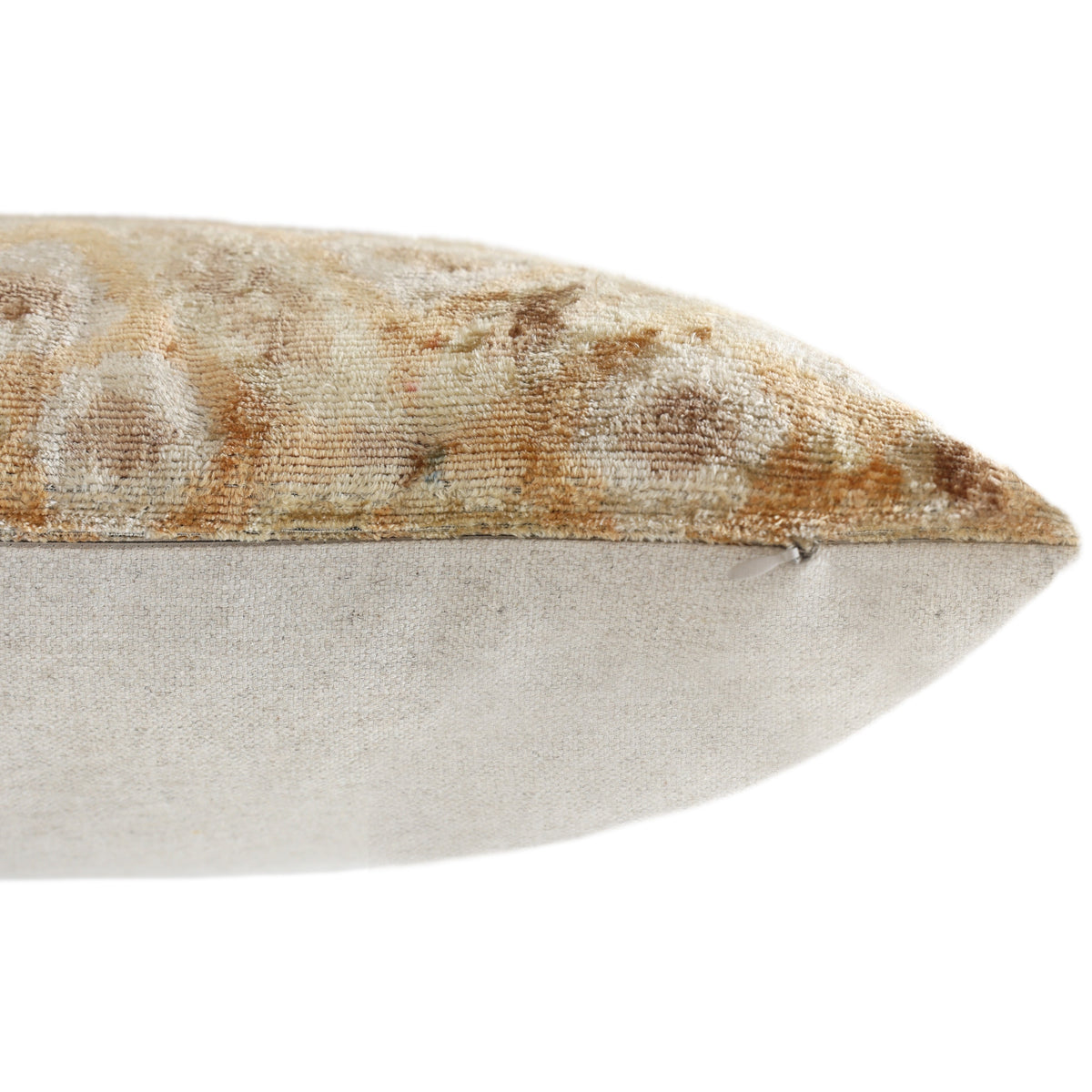 Champagne Ikat Silk Velvet Throw Pillow 20x20 | Handmade Neutral Luxury Accent Pillow