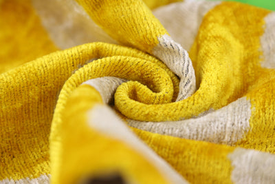 Luxury Silk Velvet Pillow 16x24 – Handmade Yellow Polka Dot Lumbar Cushion