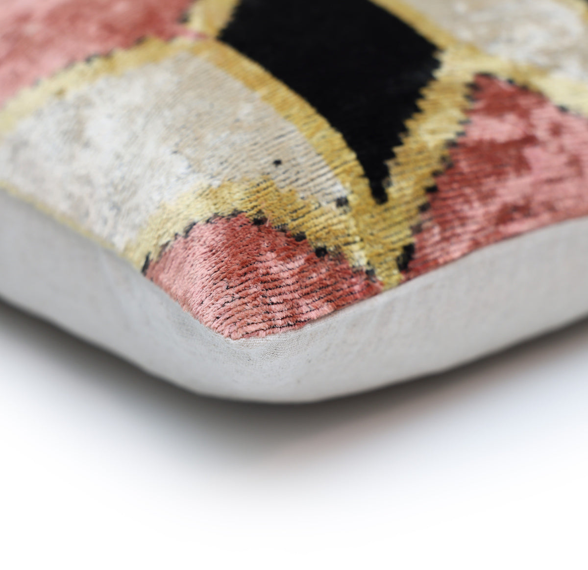 Blush Geometric Silk Velvet Throw Pillow 16x16 | Handmade Pink & Black Designer Accent Pillow