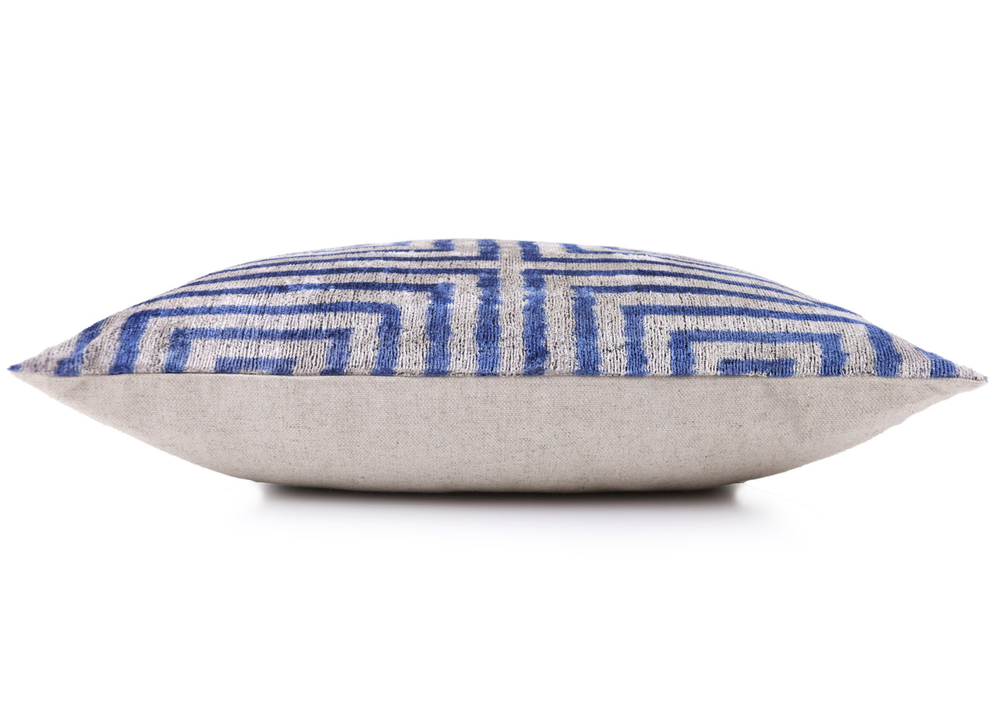 Luxury Silk Velvet Pillow 16x24 – Handmade Blue Geometric Square Lumbar Cushion