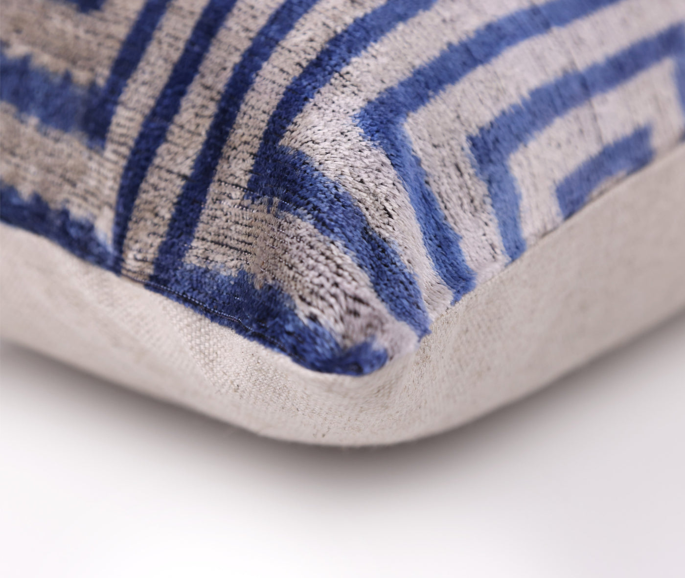 Luxury Silk Velvet Pillow 16x24 – Handmade Blue Geometric Square Lumbar Cushion