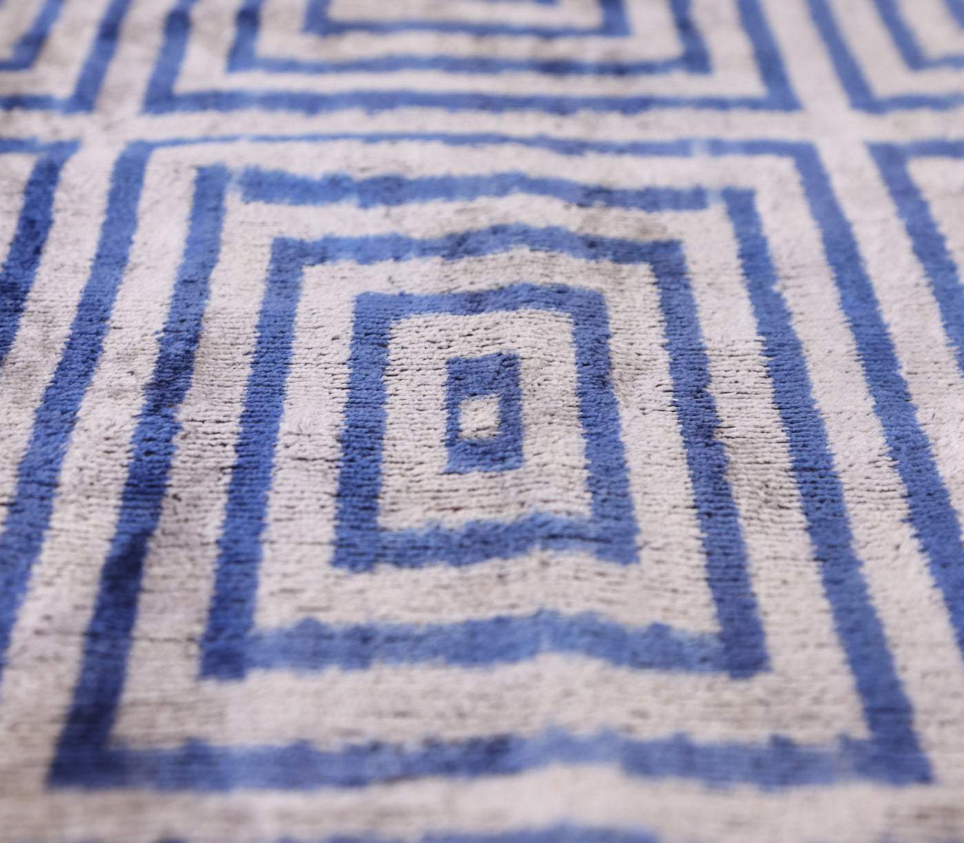 Luxury Silk Velvet Pillow 16x24 – Handmade Blue Geometric Square Lumbar Cushion