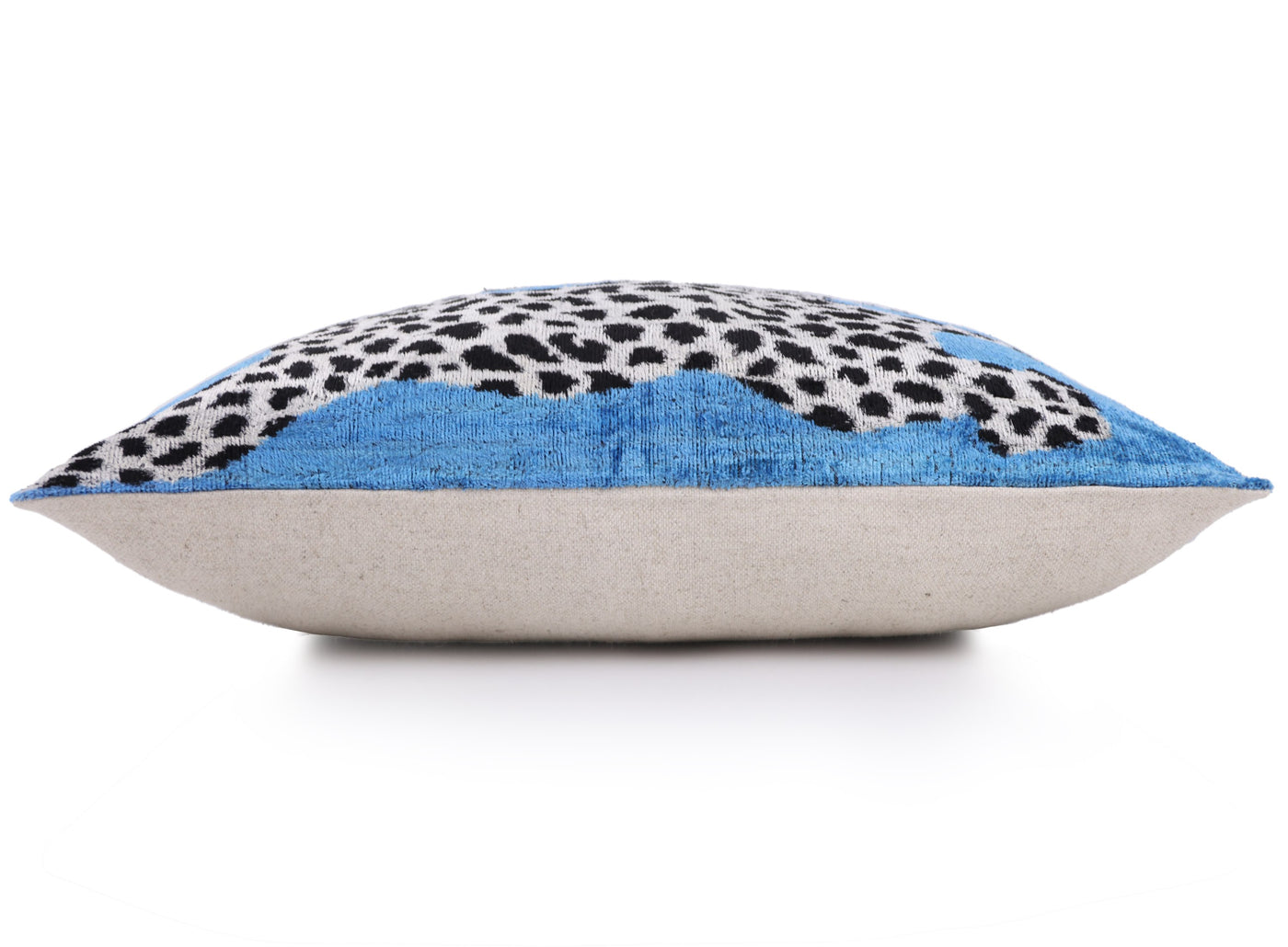 Luxury Blue Leopard Velvet Pillow 16x24 – Handmade Silk Lumbar Cushion with Bold Animal Print