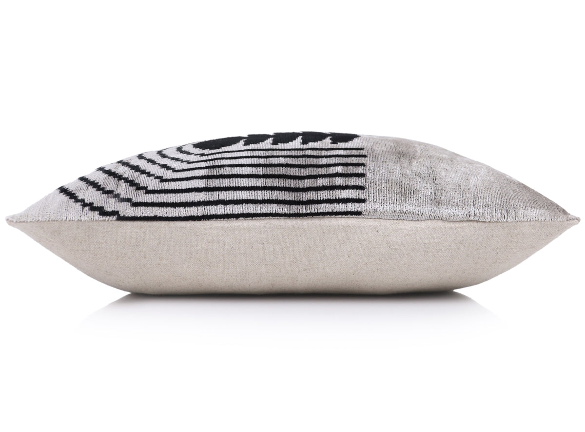 Handmade Silver Black Velvet Lumbar Pillow 16x24 – Modern Geometric Designer Cushion