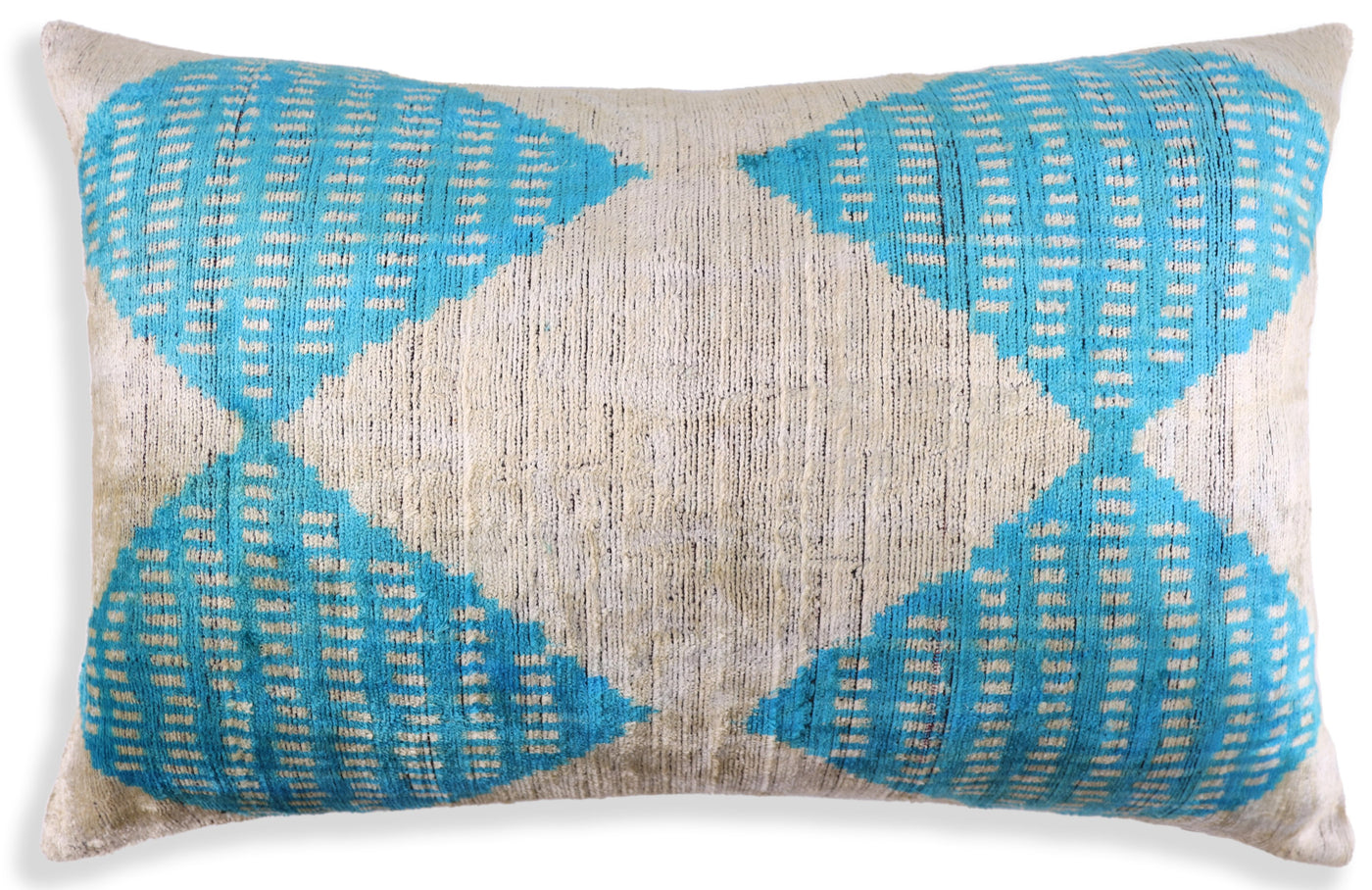 Handmade 16x24 Turquoise Silk Velvet Throw Pillow – Luxury Geometric Lumbar Cushion