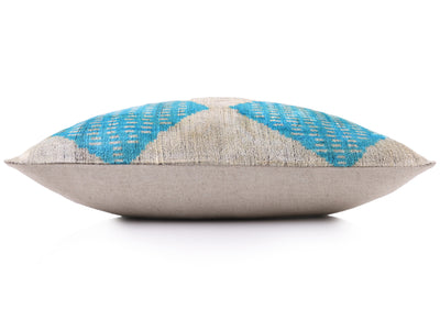 Handmade 16x24 Turquoise Silk Velvet Throw Pillow – Luxury Geometric Lumbar Cushion