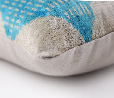 Handmade 16x24 Turquoise Silk Velvet Throw Pillow – Luxury Geometric Lumbar Cushion