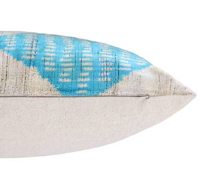 Handmade 16x24 Turquoise Silk Velvet Throw Pillow – Luxury Geometric Lumbar Cushion