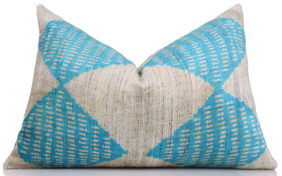Handmade 16x24 Turquoise Silk Velvet Throw Pillow – Luxury Geometric Lumbar Cushion