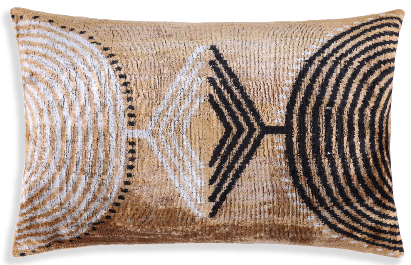 Luxury Earth-Tone Silk Velvet Throw Pillow 16x24 – Handmade Tribal Modern Geometric Lumbar
