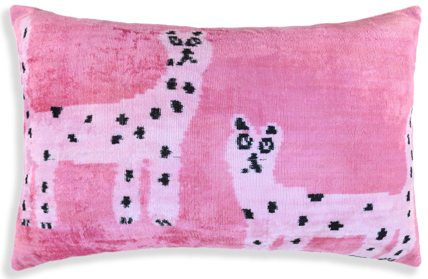 Handmade Pink Velvet Lumbar Pillow 16x24 – Designer Leopard Motif Luxury Cushion