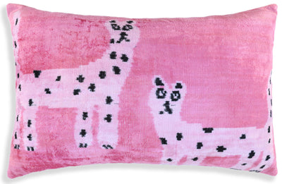 Handmade Pink Velvet Lumbar Pillow 16x24 – Designer Leopard Motif Luxury Cushion
