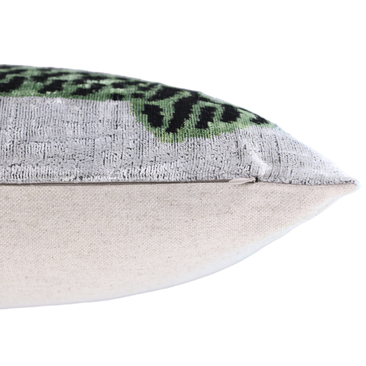 Handmade Green Tiger Velvet Lumbar Pillow 16x24 – Artisan Silk Cushion with Blue Accents