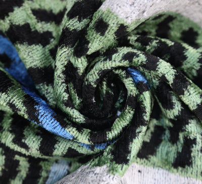 Handmade Green Tiger Velvet Lumbar Pillow 16x24 – Artisan Silk Cushion with Blue Accents