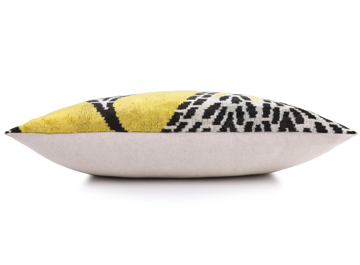 Luxury Yellow Silk Velvet Throw Pillow 16x24 – Handmade Geometric Designer Lumbar