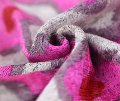 Luxury Silk Velvet Pillow 16x24 – Handmade Pink & Gray Geometric Lumbar Cushion with Red Accents