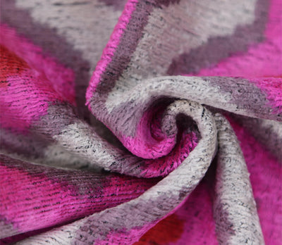 Luxury Silk Velvet Pillow 16x24 – Handmade Pink & Gray Geometric Lumbar Cushion with Red Accents