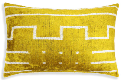 Handmade Mustard Yellow Velvet Lumbar Pillow 16x24 – Modern Geometric Designer Cushion