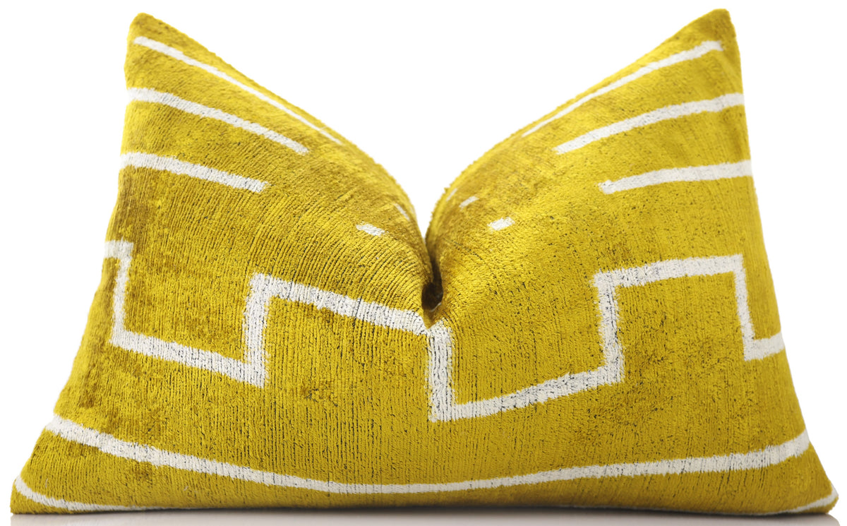 Handmade Mustard Yellow Velvet Lumbar Pillow 16x24 – Modern Geometric Designer Cushion