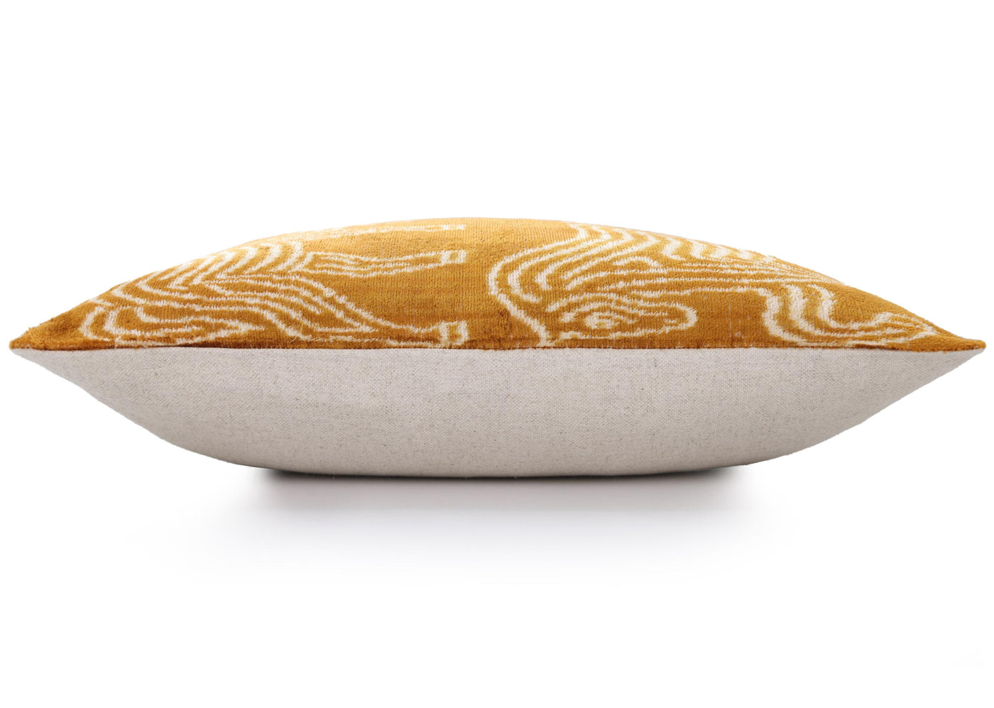 Luxury Golden Yellow Ikat Silk Velvet Throw Pillow 16x24 – Handmade Lumbar