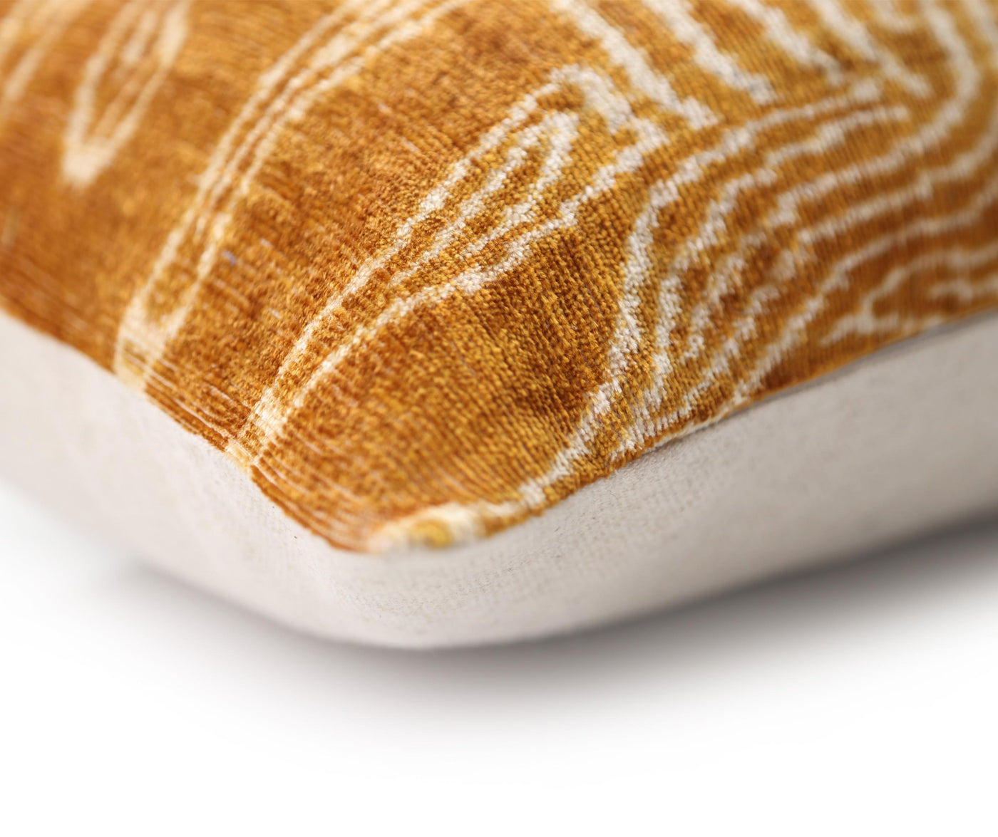 Luxury Golden Yellow Ikat Silk Velvet Throw Pillow 16x24 – Handmade Lumbar