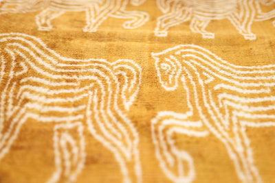 Luxury Golden Yellow Ikat Silk Velvet Throw Pillow 16x24 – Handmade Lumbar