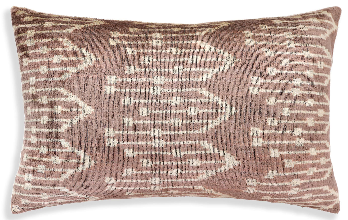 Luxury Silk Velvet Ikat Throw Pillow 16x24 – Taupe & Blush Handmade