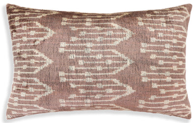 Luxury Silk Velvet Ikat Throw Pillow 16x24 – Taupe & Blush Handmade