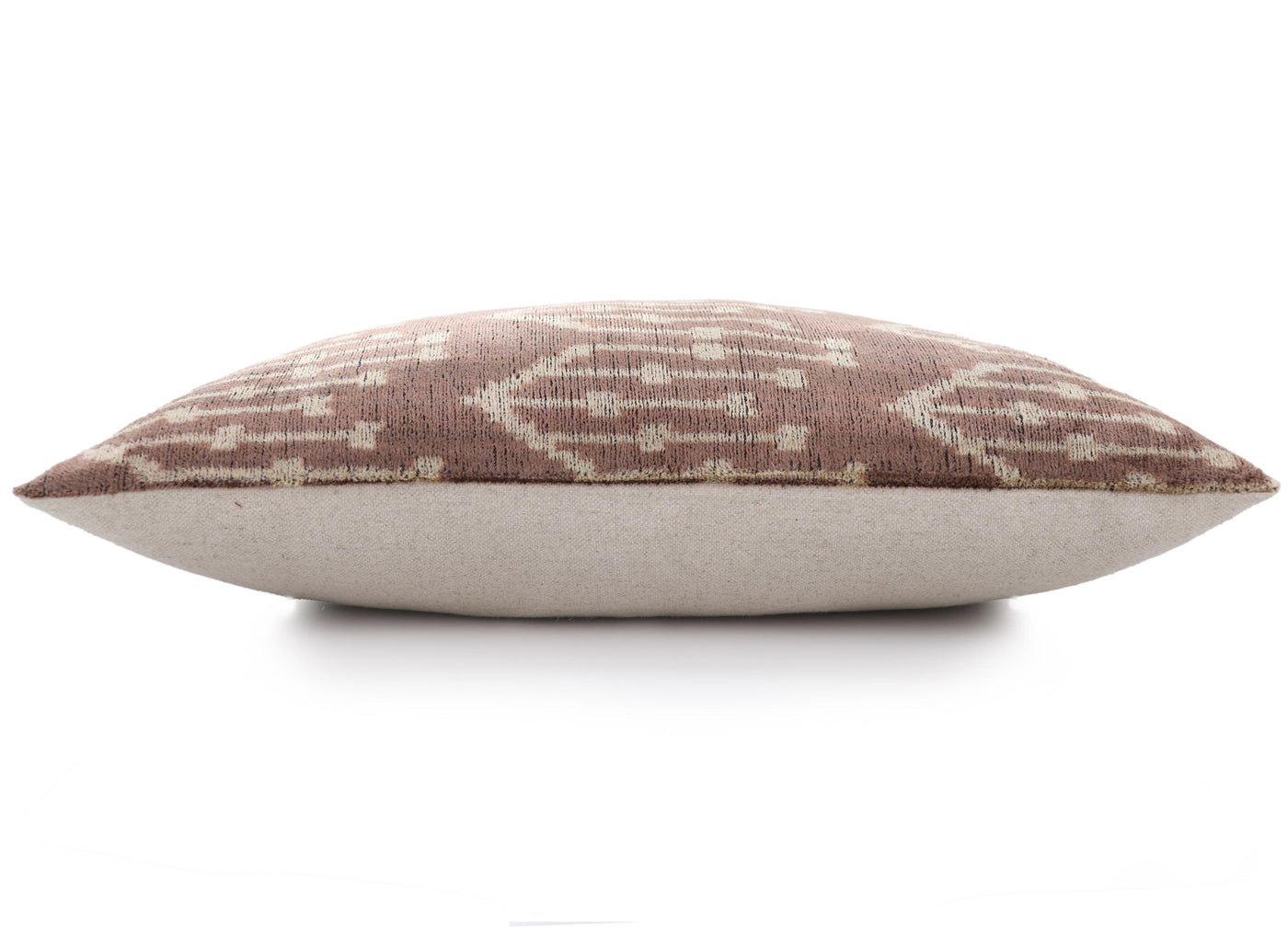 Luxury Silk Velvet Ikat Throw Pillow 16x24 – Taupe & Blush Handmade