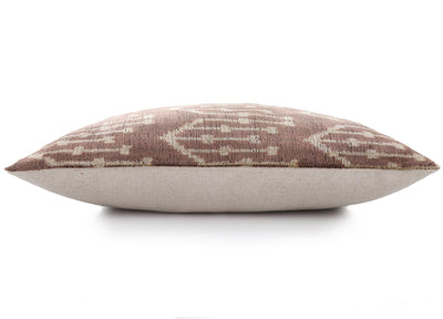 Luxury Silk Velvet Ikat Throw Pillow 16x24 – Taupe & Blush Handmade