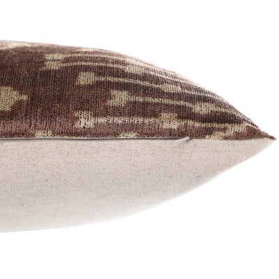 Luxury Silk Velvet Ikat Throw Pillow 16x24 – Taupe & Blush Handmade