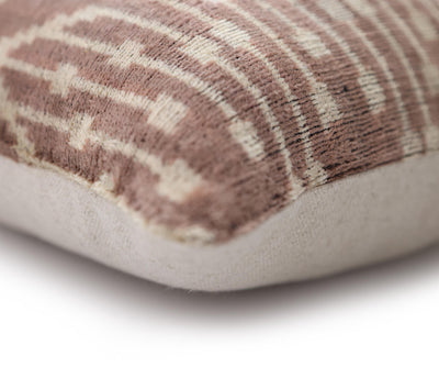 Luxury Silk Velvet Ikat Throw Pillow 16x24 – Taupe & Blush Handmade