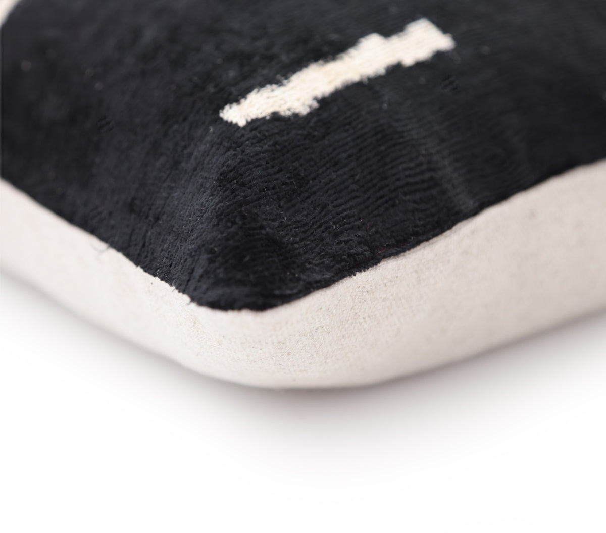 Luxury Minimalist Black Velvet Pillow 16x24 – Handmade Silk Lumbar Cushion with Ivory Accents