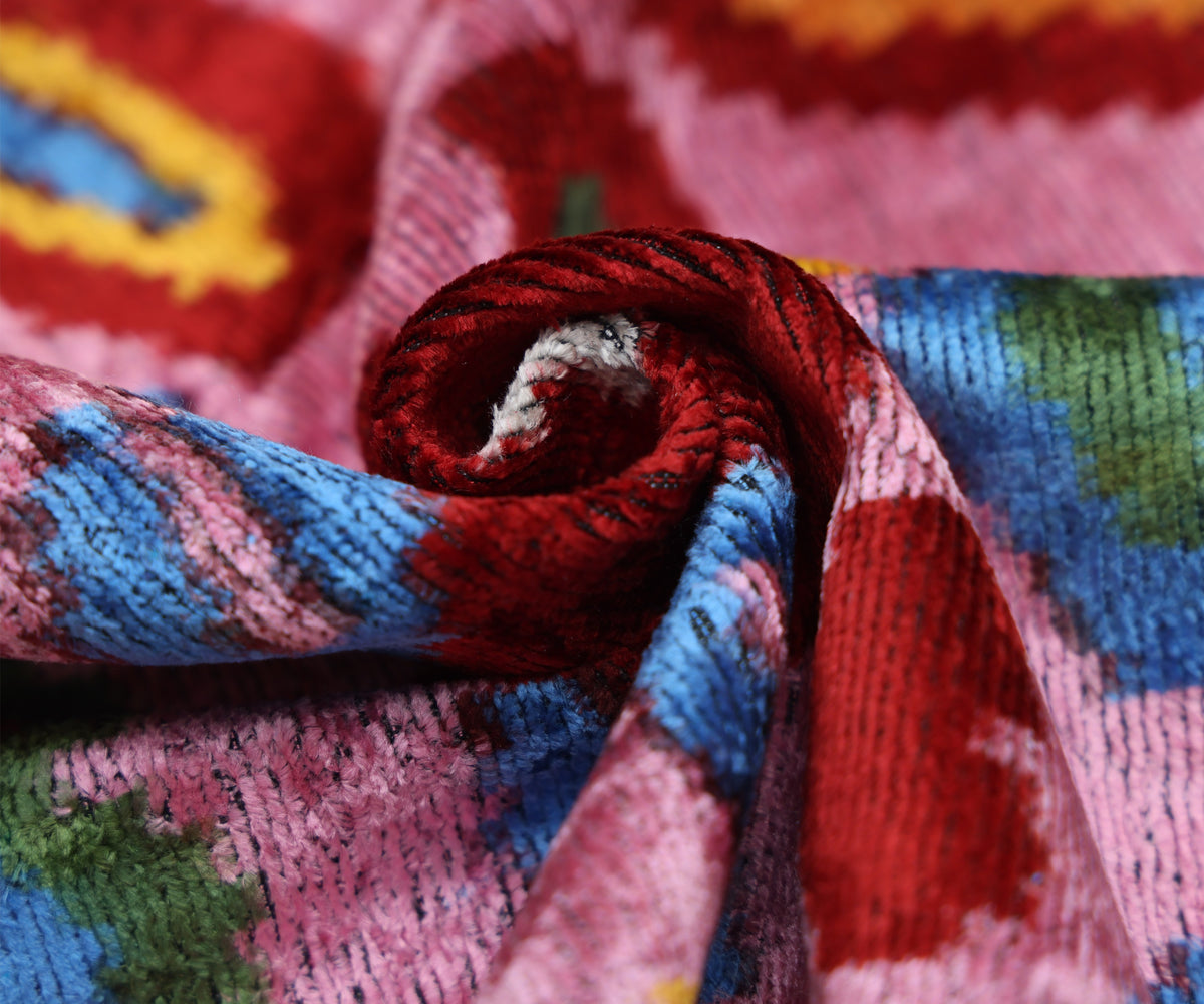 Pink Multicolor Floral Silk Velvet Lumbar Pillow – 16x24