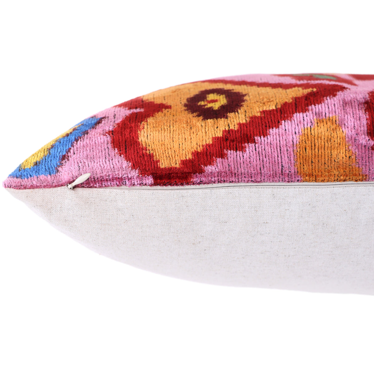 Pink Multicolor Floral Silk Velvet Lumbar Pillow – 16x24