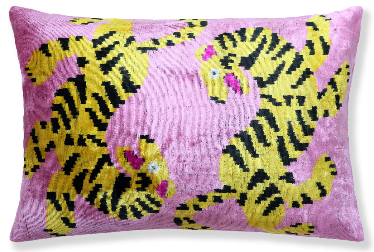 Pink Tiger Silk Velvet Lumbar Pillow – 16x24