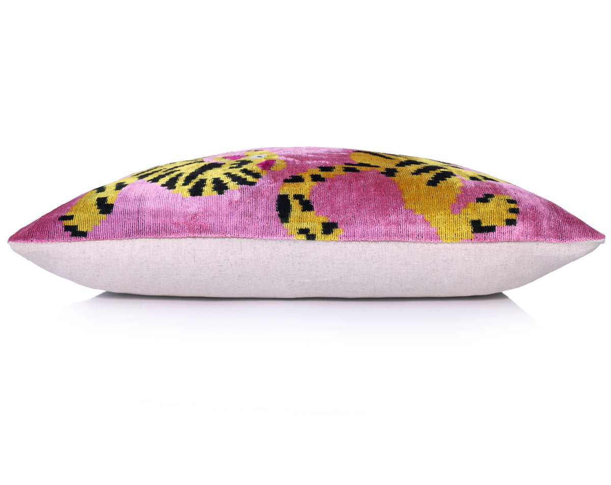 Pink Tiger Silk Velvet Lumbar Pillow – 16x24
