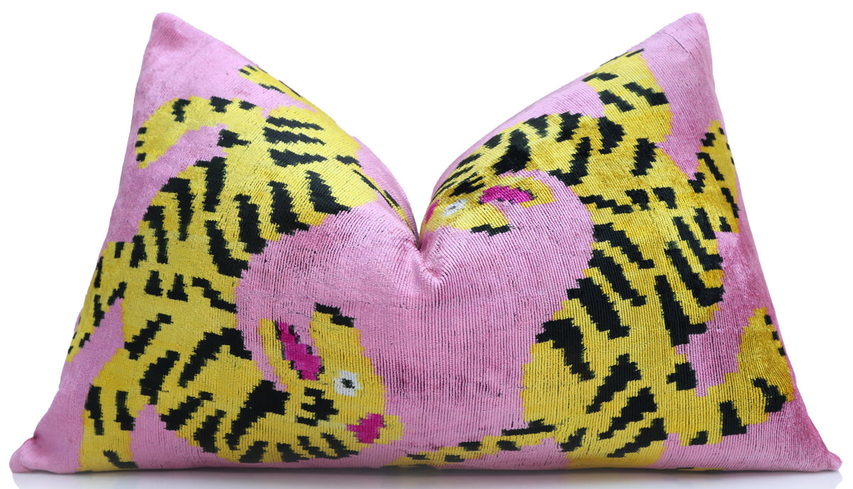 Pink Tiger Silk Velvet Lumbar Pillow – 16x24
