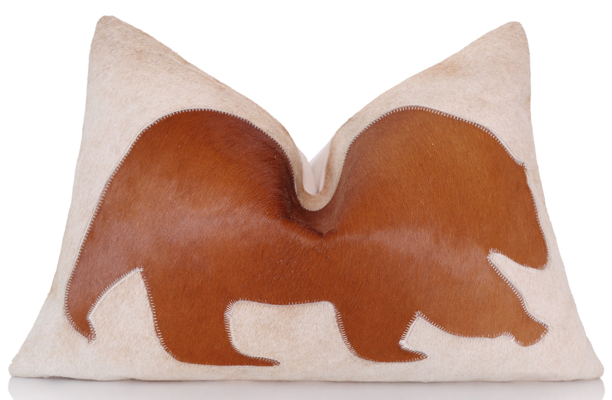 Luxury Genuine Cowhide Bear Throw Pillow 16x24 | Handmade Hair-on-Hide Leather Designer Lumbar Cushion