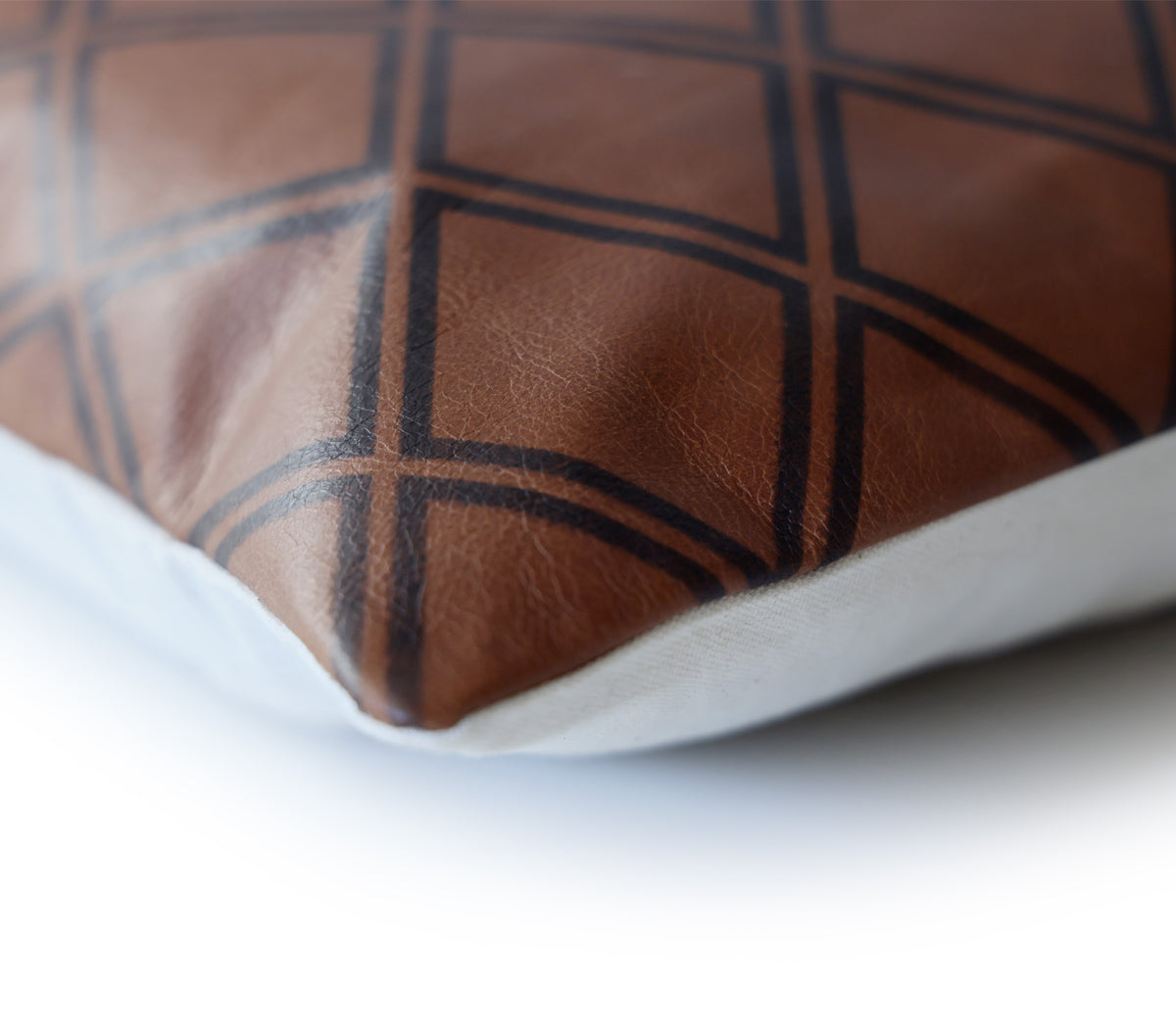 Luxury Brown Leather Geometric Throw Pillow 16x24 | Handmade Modern Designer Lumbar Cushion